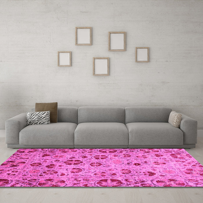 Machine Washable Oriental Pink Traditional Rug in a Living Room, wshabs3804pnk