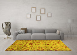 Machine Washable Oriental Yellow Traditional Rug in a Living Room, wshabs3804yw