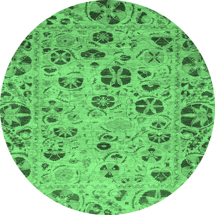 Round Machine Washable Oriental Emerald Green Traditional Area Rugs, wshabs3804emgrn