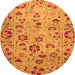 Round Machine Washable Oriental Orange Traditional Area Rugs, wshabs3804org