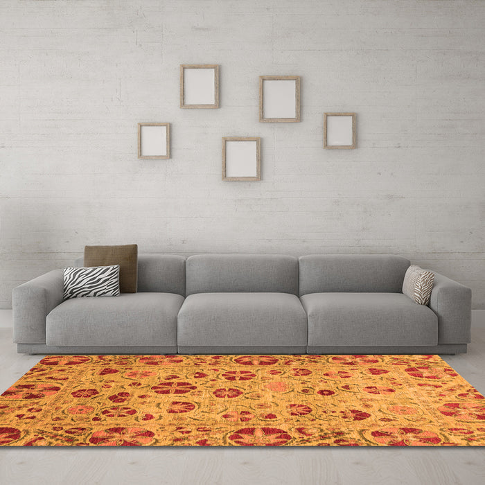 Machine Washable Oriental Orange Traditional Area Rugs in a Living Room, wshabs3804org