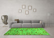 Machine Washable Oriental Green Traditional Area Rugs in a Living Room,, wshabs3804grn