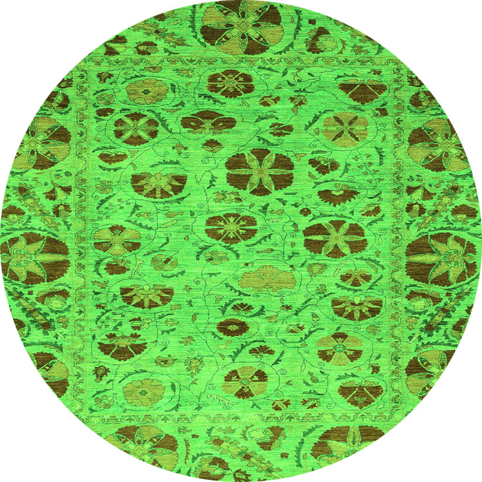 Round Machine Washable Oriental Green Traditional Area Rugs, wshabs3804grn