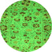 Round Machine Washable Oriental Green Traditional Area Rugs, wshabs3804grn