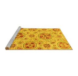 Sideview of Machine Washable Abstract Yellow Modern Rug, wshabs3805yw