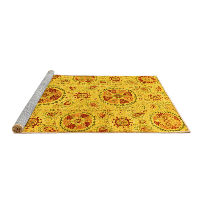 Sideview of Machine Washable Abstract Yellow Modern Rug, wshabs3805yw