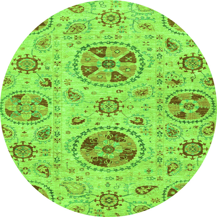 Round Machine Washable Abstract Green Modern Area Rugs, wshabs3805grn