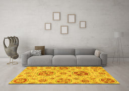 Machine Washable Abstract Yellow Modern Rug in a Living Room, wshabs3805yw