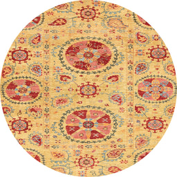 Round Machine Washable Abstract Orange Rug, wshabs3805
