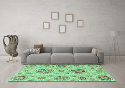 Machine Washable Abstract Turquoise Modern Area Rugs in a Living Room,, wshabs3805turq