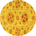 Round Abstract Yellow Modern Rug, abs3805yw