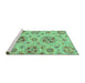 Sideview of Machine Washable Abstract Turquoise Modern Area Rugs, wshabs3805turq