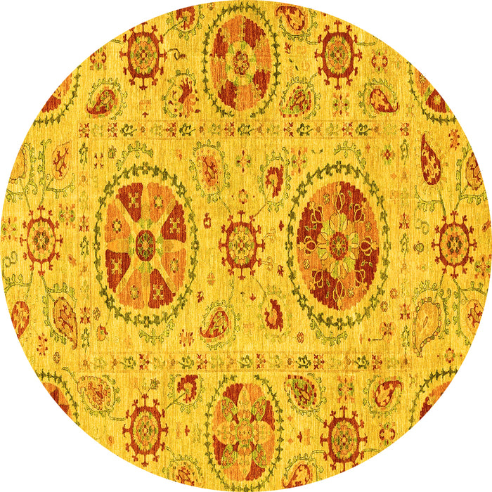 Round Machine Washable Abstract Yellow Modern Rug, wshabs3805yw