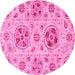 Round Machine Washable Abstract Pink Modern Rug, wshabs3805pnk