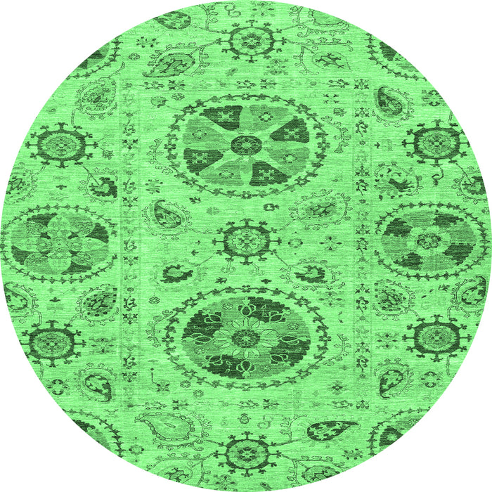 Round Machine Washable Abstract Emerald Green Modern Area Rugs, wshabs3805emgrn