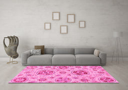 Machine Washable Abstract Pink Modern Rug in a Living Room, wshabs3805pnk
