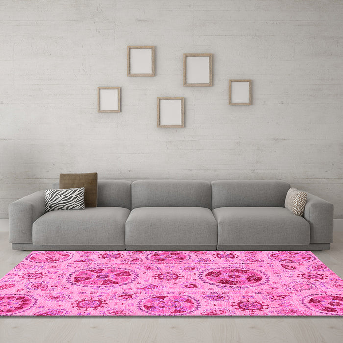 Machine Washable Abstract Pink Modern Rug in a Living Room, wshabs3805pnk