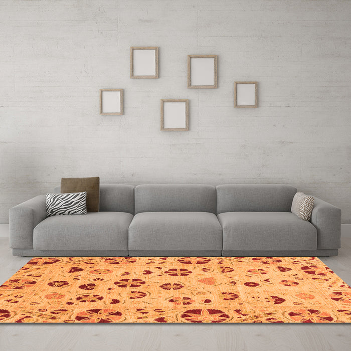 Machine Washable Abstract Orange Modern Area Rugs in a Living Room, wshabs3806org