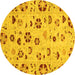 Round Machine Washable Abstract Yellow Modern Rug, wshabs3806yw