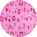 Round Machine Washable Abstract Pink Modern Rug, wshabs3806pnk