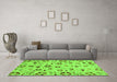 Machine Washable Abstract Green Modern Area Rugs in a Living Room,, wshabs3806grn