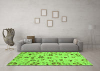 Machine Washable Abstract Green Modern Rug, wshabs3806grn