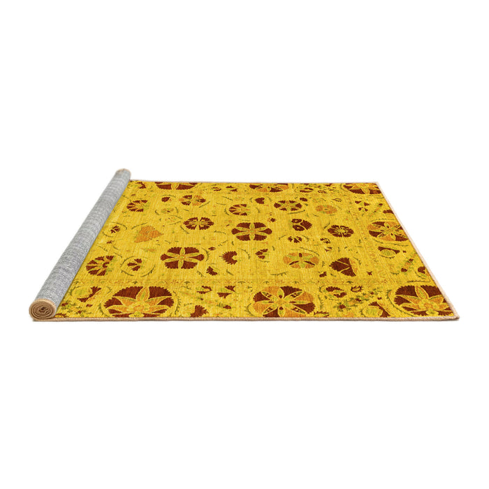 Sideview of Machine Washable Abstract Yellow Modern Rug, wshabs3806yw
