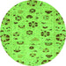 Round Machine Washable Abstract Green Modern Area Rugs, wshabs3806grn