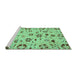 Sideview of Machine Washable Abstract Turquoise Modern Area Rugs, wshabs3806turq