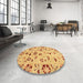 Round Machine Washable Abstract Orange Rug in a Office, wshabs3806