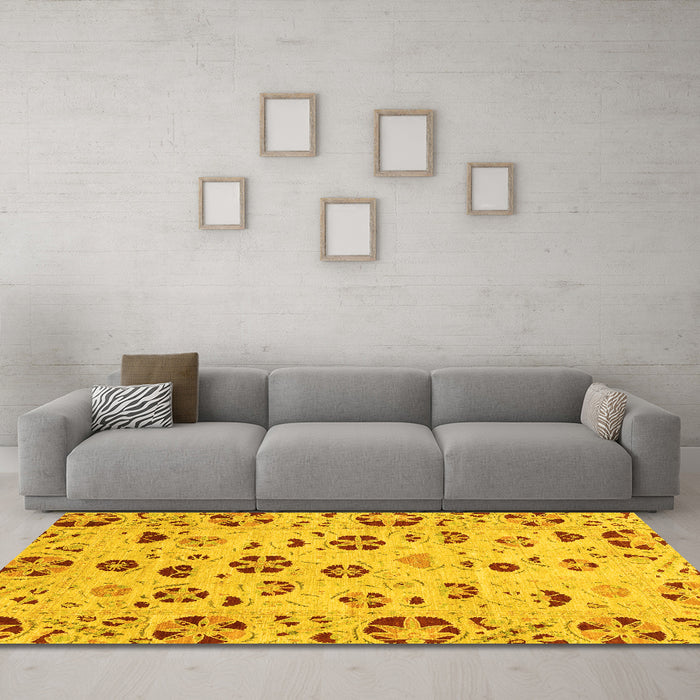 Machine Washable Abstract Yellow Modern Rug in a Living Room, wshabs3806yw