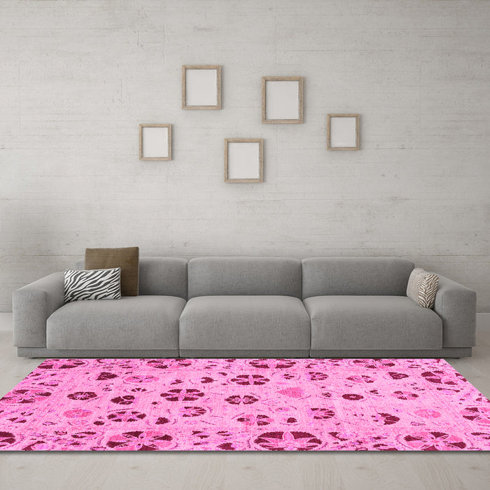 Machine Washable Abstract Pink Modern Rug in a Living Room, wshabs3806pnk