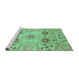Sideview of Machine Washable Abstract Turquoise Modern Area Rugs, wshabs3807turq