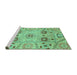 Sideview of Machine Washable Abstract Turquoise Modern Area Rugs, wshabs3807turq