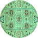 Round Machine Washable Abstract Turquoise Modern Area Rugs, wshabs3807turq