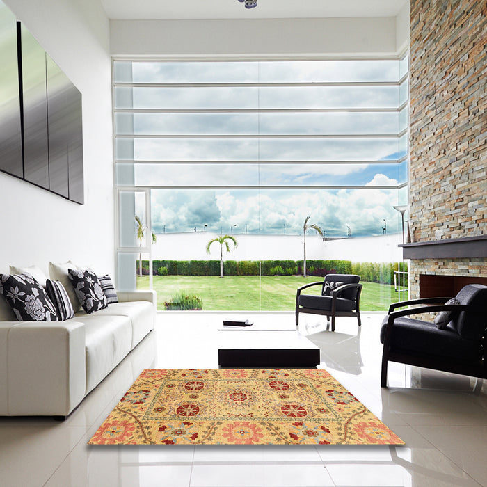 Square Abstract Orange Modern Rug in a Living Room, abs3807