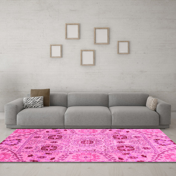 Machine Washable Abstract Pink Modern Rug in a Living Room, wshabs3807pnk