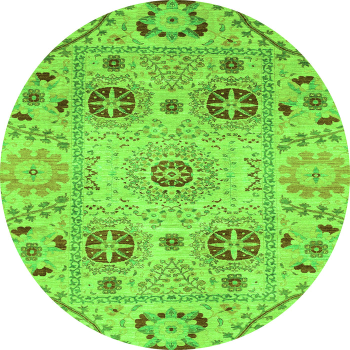 Round Machine Washable Abstract Green Modern Area Rugs, wshabs3807grn