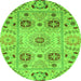 Round Machine Washable Abstract Green Modern Area Rugs, wshabs3807grn