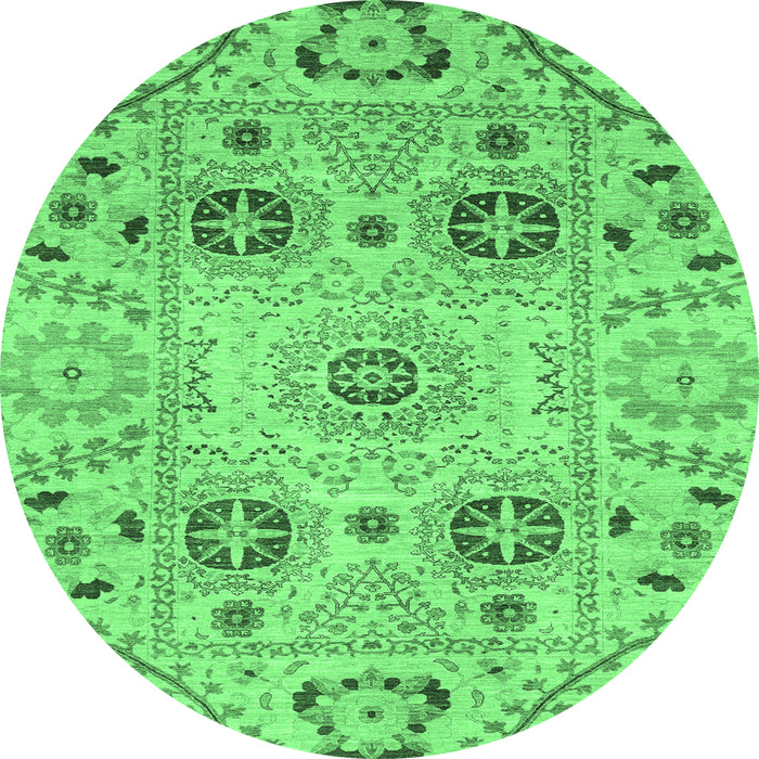 Round Machine Washable Abstract Emerald Green Modern Area Rugs, wshabs3807emgrn