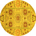 Round Abstract Yellow Modern Rug, abs3807yw