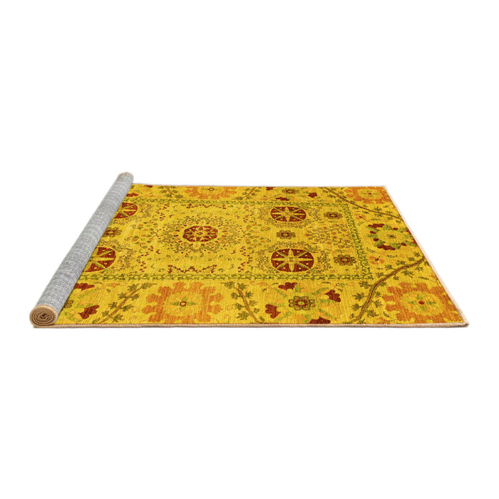 Sideview of Machine Washable Abstract Yellow Modern Rug, wshabs3807yw