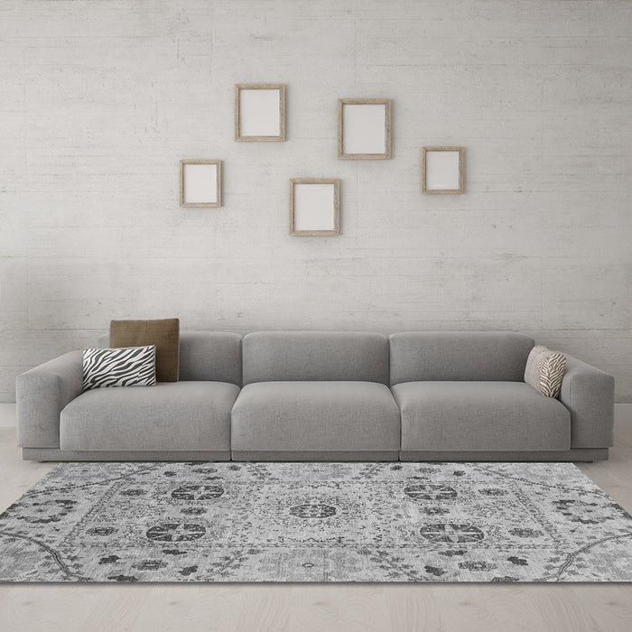 Machine Washable Abstract Gray Modern Rug in a Living Room,, wshabs3807gry