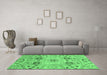 Machine Washable Abstract Emerald Green Modern Area Rugs in a Living Room,, wshabs3807emgrn