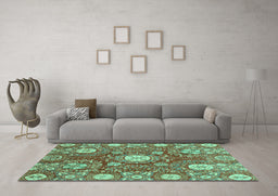 Machine Washable Abstract Turquoise Modern Area Rugs in a Living Room,, wshabs3808turq