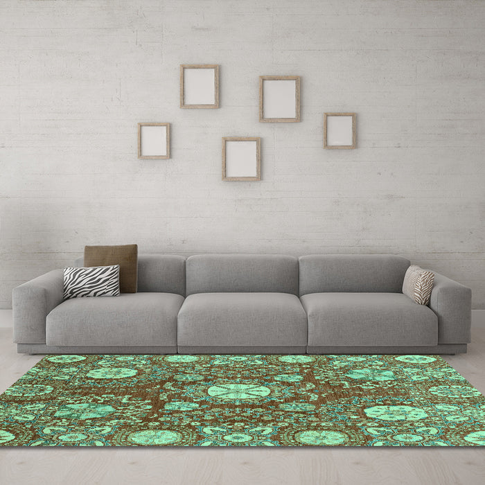 Machine Washable Abstract Turquoise Modern Area Rugs in a Living Room,, wshabs3808turq