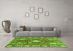 Machine Washable Abstract Green Modern Area Rugs in a Living Room,, wshabs3808grn