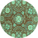 Round Abstract Turquoise Modern Rug, abs3808turq