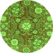 Round Machine Washable Abstract Green Modern Area Rugs, wshabs3808grn