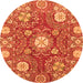 Round Machine Washable Abstract Orange Modern Area Rugs, wshabs3808org